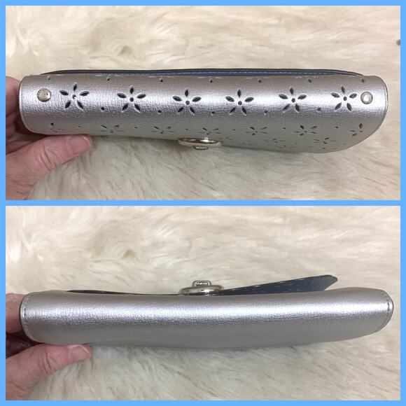 COACH Silver Laser Perforated Leather Turnlock Chain Strap Clutch XBody F58072 - Picture 15 of 16